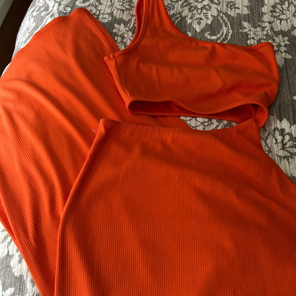 Lulu's One Shoulder Orange Dress